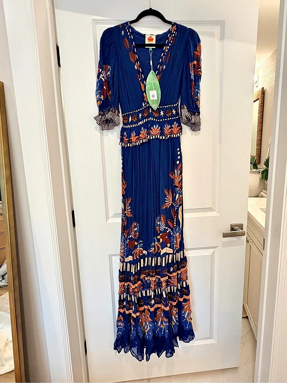 Farm Rio Floral Maxi Dress in Blue & Orange Size S NWT